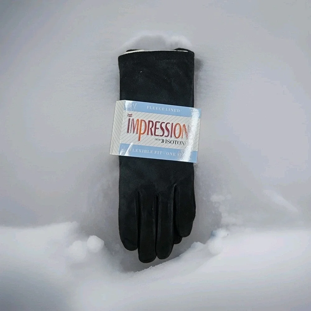 Impressions From Isotoner Fleece Lined Flexible Fit One Size Black Ladies Gloves